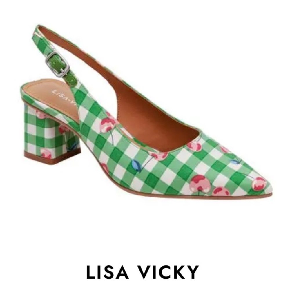 LISA VICKY Zee Pointed Toe Slingback Pumps - Green Cherry - Size 7 - NWT